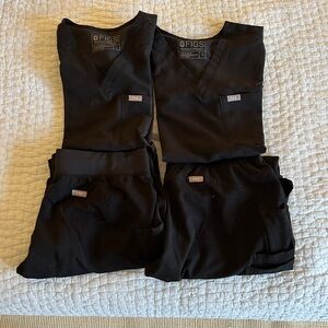 Figs Black Scrubs set of 2 Tops and 2 Pants